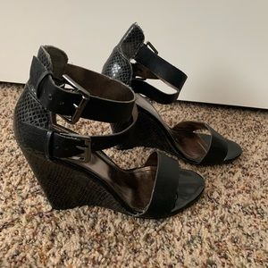 Black wedge sandals. Size 7.